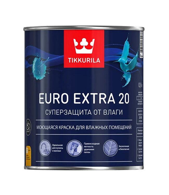 Краска EURO-20 A EXTRA 0,9л п/мат (6) Тиккурила